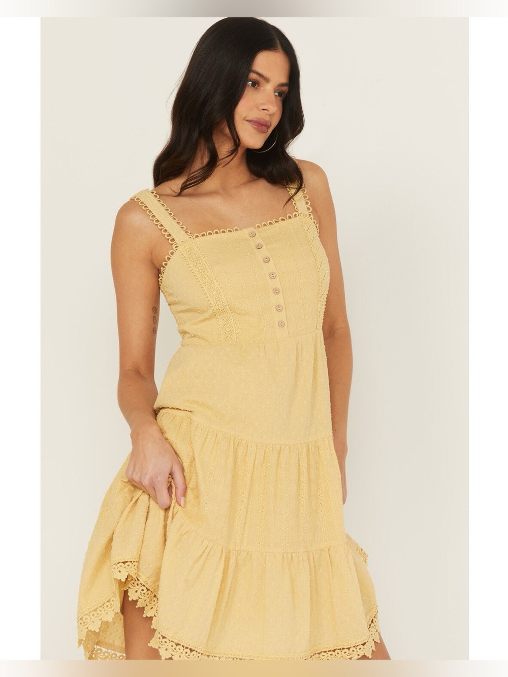 Miss Me Pale Yellow Eyelet Bodice Dress